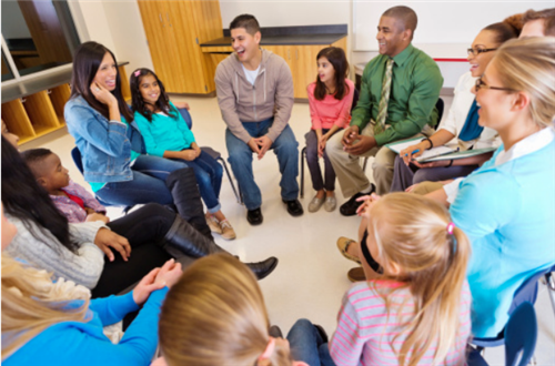 Parents meeting with students and teachers. 